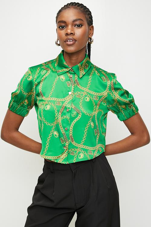 Ladies zuri cropped short sleeve shirt - green