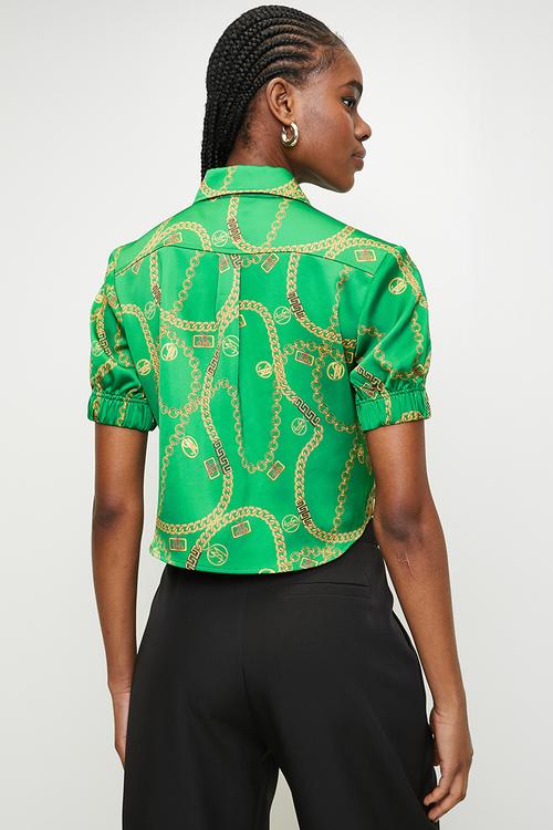 Ladies zuri cropped short sleeve shirt - green