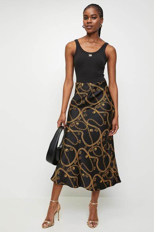 Ladies asha bias midaxi skirt - black