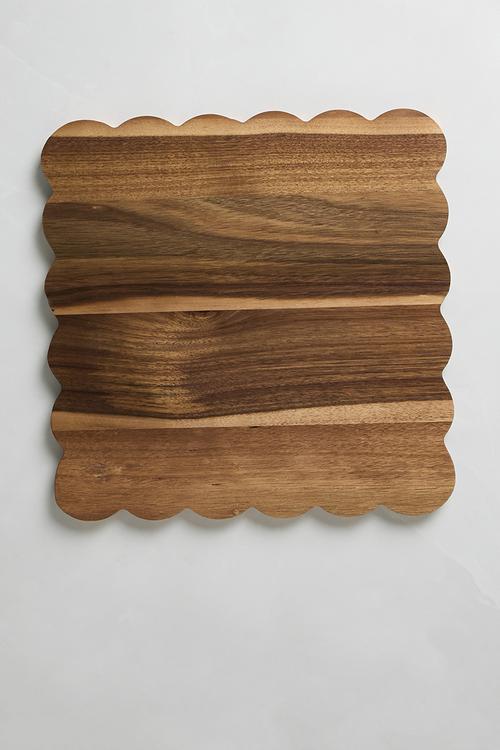 Home Classix Scalloped Edge Wooden Square Board 33x33x1.5cm - brown