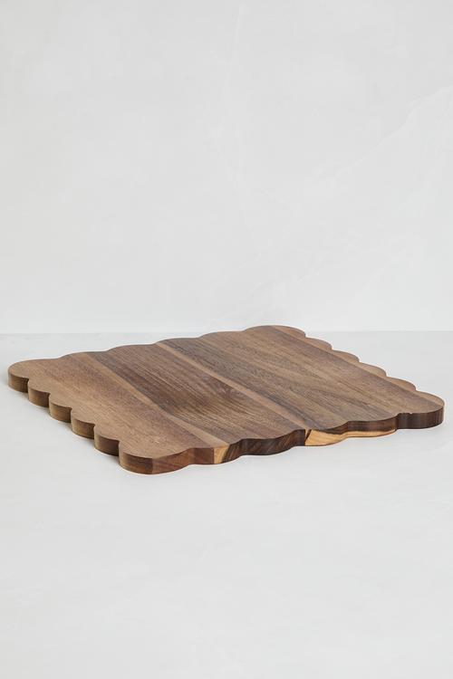 Home Classix Scalloped Edge Wooden Square Board 33x33x1.5cm - brown