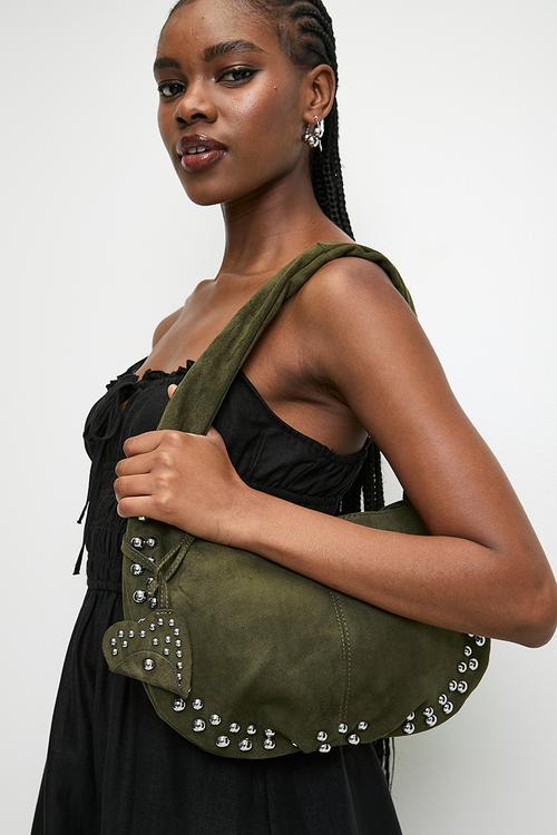 Geneva studded hobo bag - olive