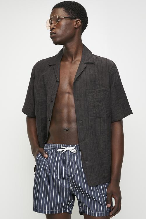 Poly Stripe Printed Swimshorts - Navy Print