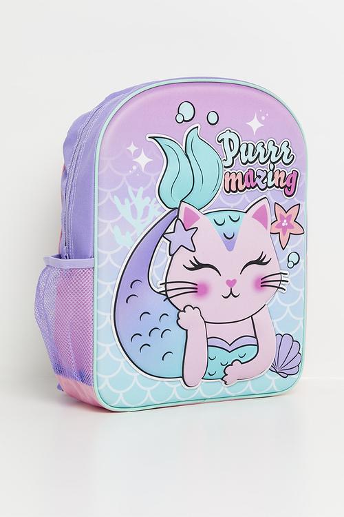 Meowmaid 3d embossed backpack - pink & aqua blue