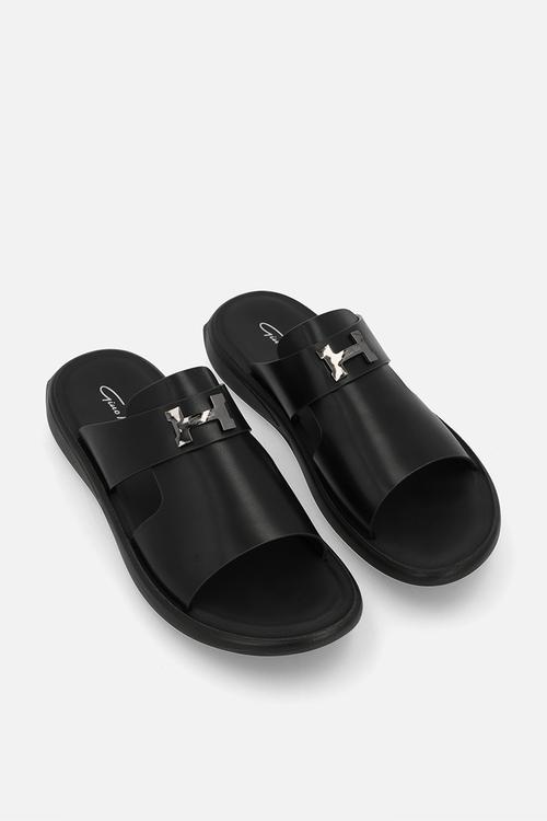 Cross over polo pinpunch leather sandal - black