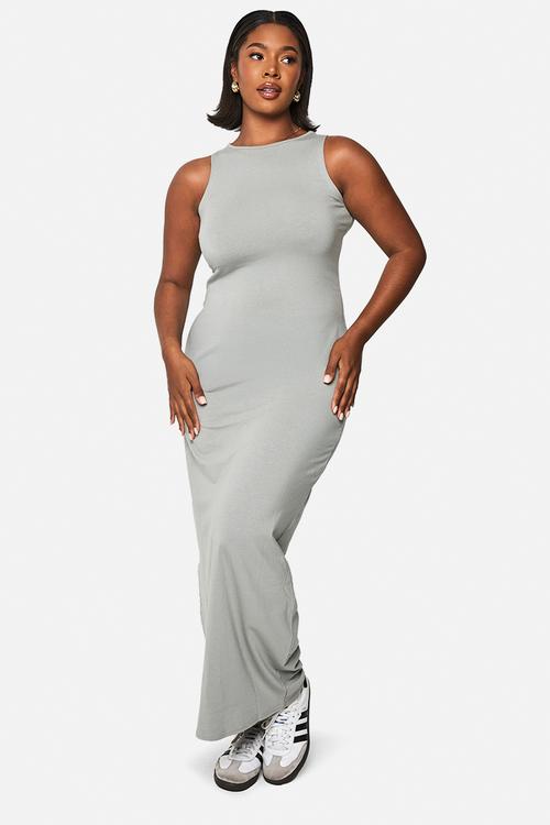 Plus racer neck maxi dress -  grey