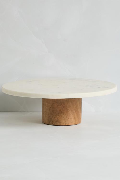 Marble & wood cakestand - white
