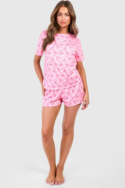 Bow print short sleeve T-shirt & shorts pyjama set - pink