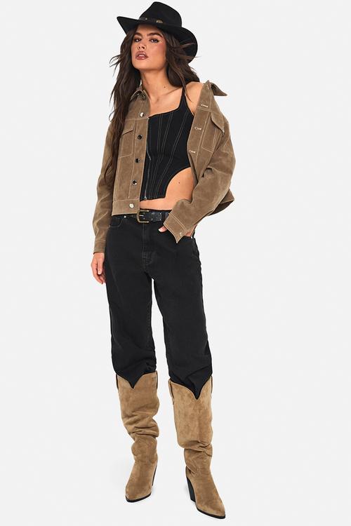 Contrast stitch corset - black