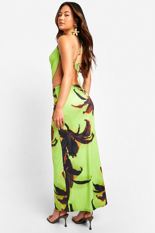 Large scale floral slinky cowl cami & maxi skirt - lime