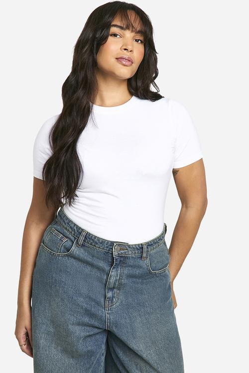 Boohoo Basics Plus Cotton Crew Neck Fitted T-Shirt - White