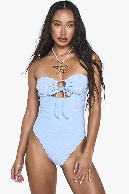 Floral embossed bandeau swimsuit - cornflower blue