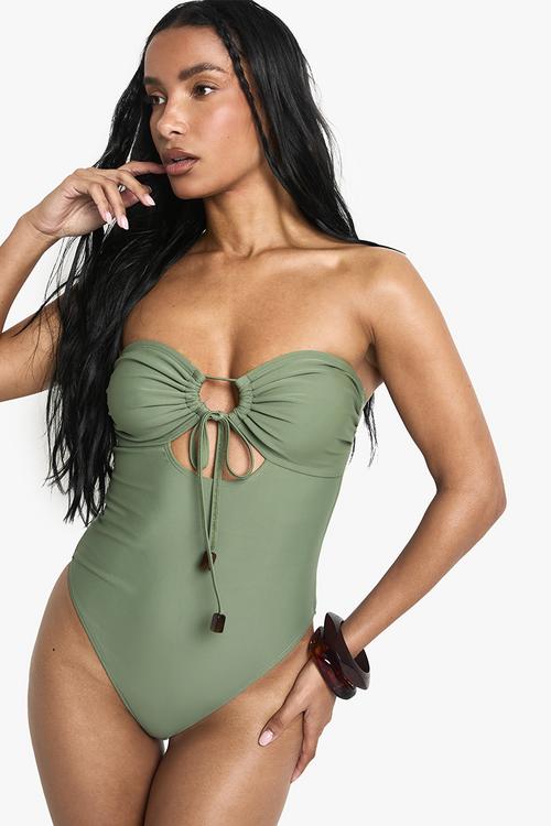 Resin trim swimsuit - khaki