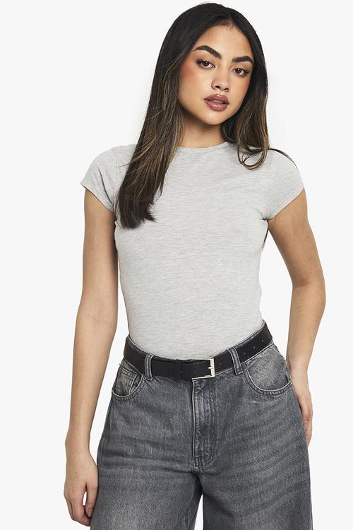 Boohoo basics short sleeve crew neck bodysuit - grey marl