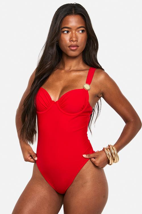 Sunshine trim balcony swimsuit - red