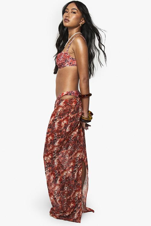 Premium swim abstract mesh maxi beach skirt - multi