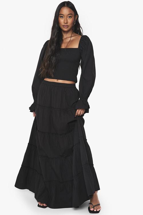 Shirred cotton poplin blouse - black