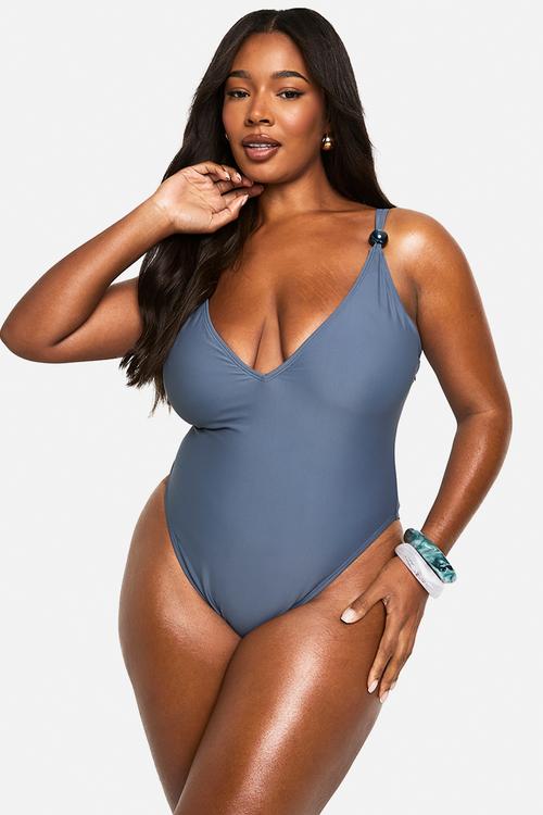Plus bead trim swimsuit - slate  