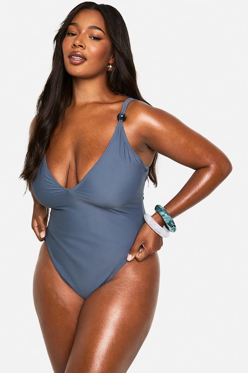 Plus bead trim swimsuit - slate  