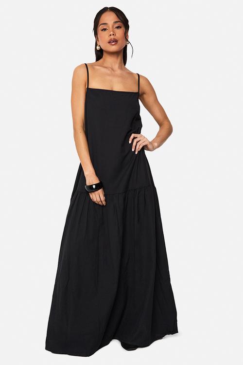 Halter Trapeze Maxi Dress with Pocket-Black