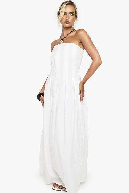 Cotton poplin bandeau maxi dress - white