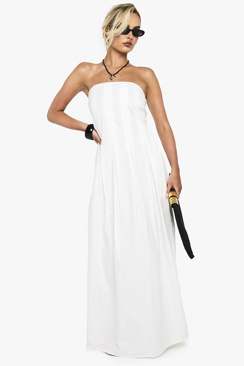 Cotton poplin bandeau maxi dress - white