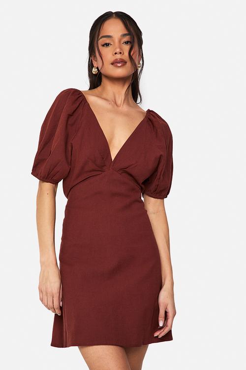 Linen tie back mini dress - red