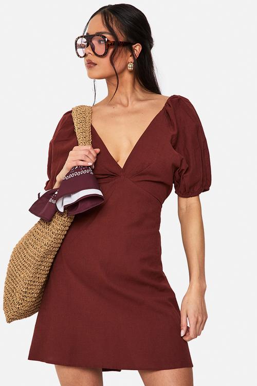 Linen tie back mini dress - red