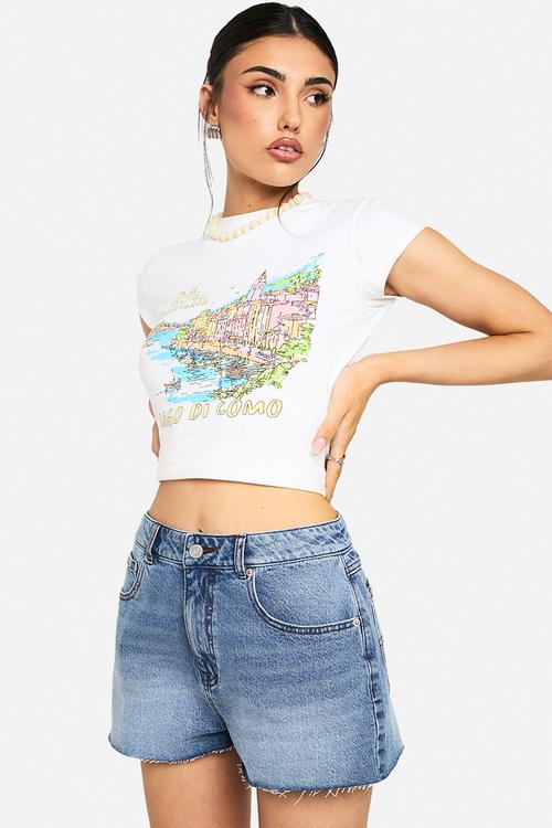 Denim mini short -  mid wash
