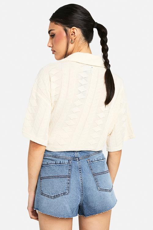 Raw hem denim short - mid wash