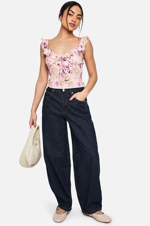 Woven ruffle shoulder top - soft pink