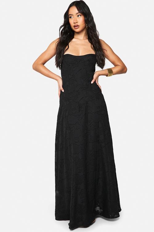 Textured strappy cowl maxi dress - black