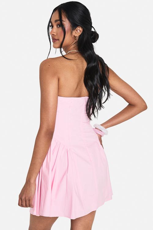 Bandeau poplin mini skater dress - pink