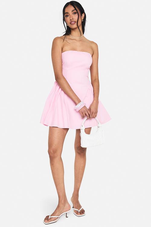 Bandeau poplin mini skater dress - pink