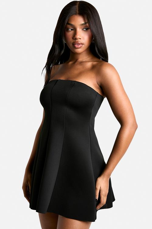 Scuba structured bandeau mini dress - black
