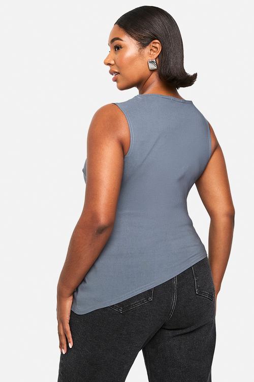 Plus Bengaline Ruched Asymmetric Hem Top - Slate