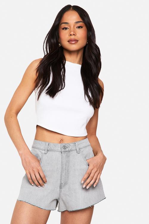 Raw hem denim short - grey