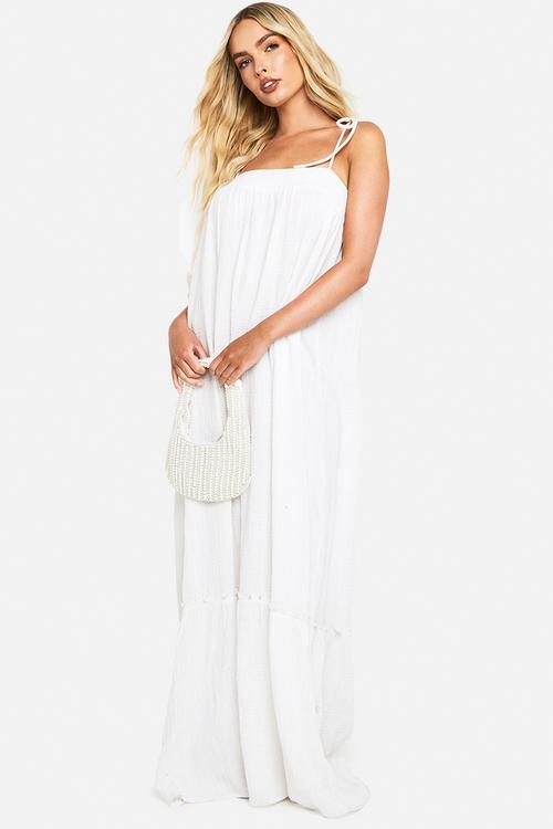 Textured smock maxi dress - white
