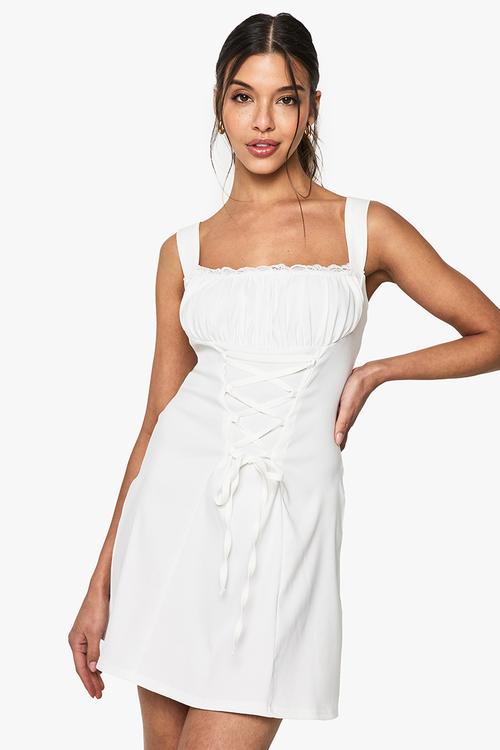 Bengaline milkmaid mini dress - white