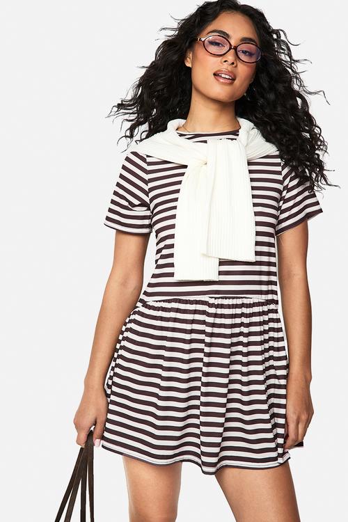 Stripe oversized t-shirt smock dress - chocolate