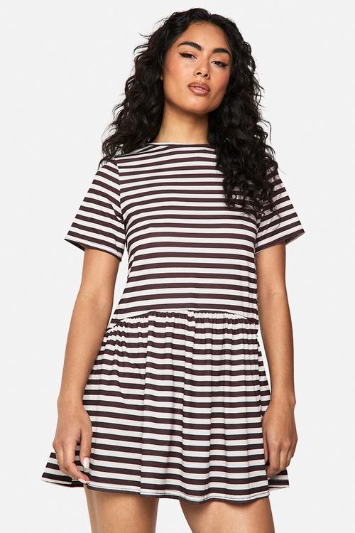 Stripe oversized t-shirt smock dress - chocolate