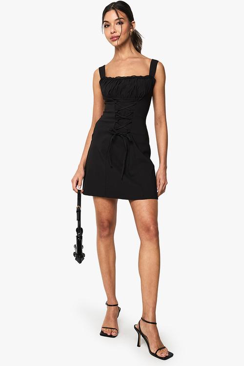 Bengaline milkmaid mini dress - black