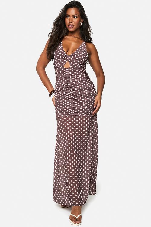 Chiffon polka dot bandeau midaxi dress - chocolate