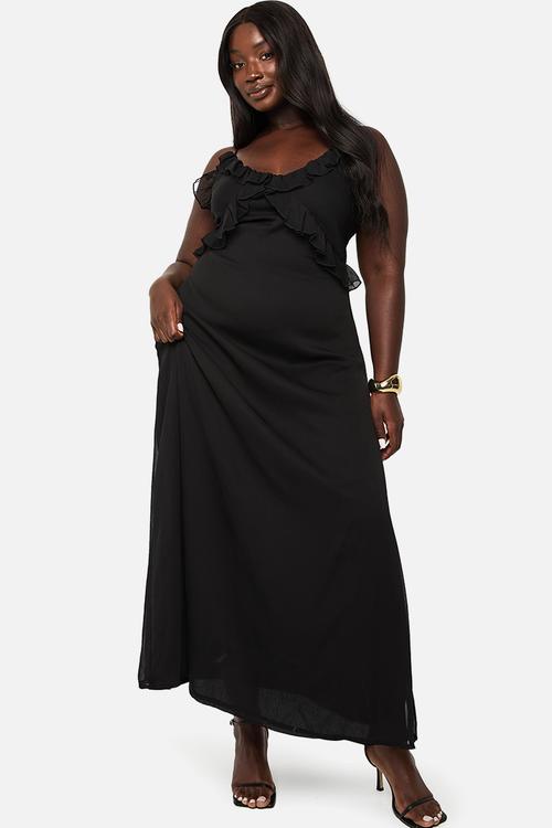 Plus chiffon ruffle maxi dress - black