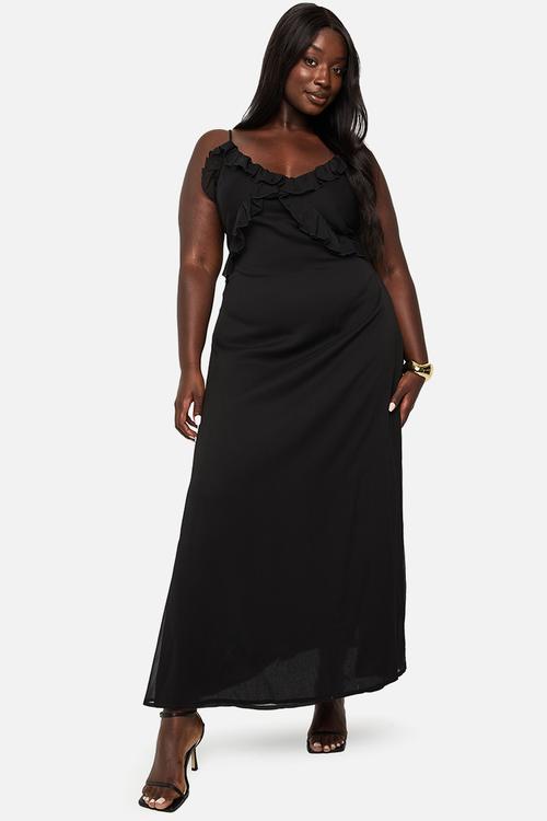Plus chiffon ruffle maxi dress - black