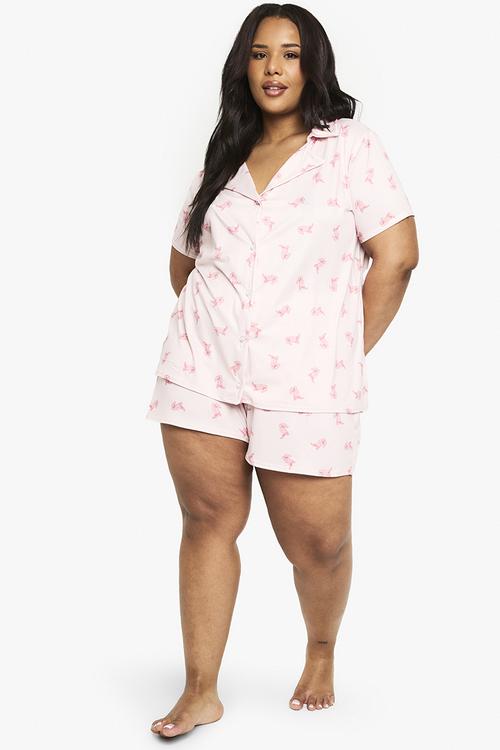 Plus cowboy print shirt and short set - pink