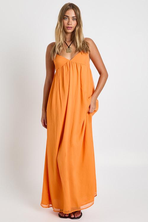 Chiffon strappy volume maxi dress - orange