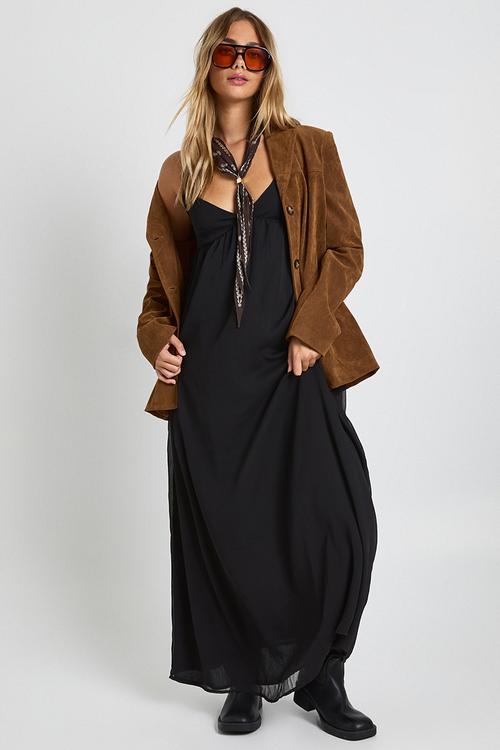 Chiffon strappy volume maxi dress - black