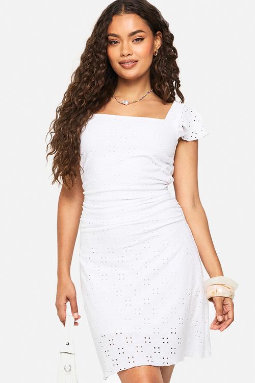 Broderie angel sleeve mini dress - white
