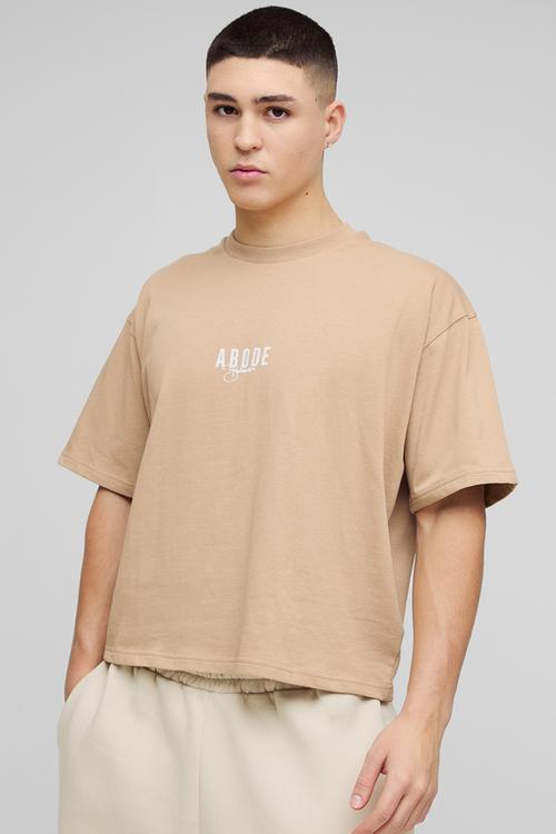 ABODE Heavyweight Oversized Boxy Print T-Shirt - Taupe